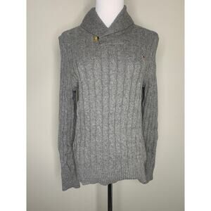 Tommy Hilfiger Grey Cable Knit Sweater Sz  Small Preppy Coastal Fisherman